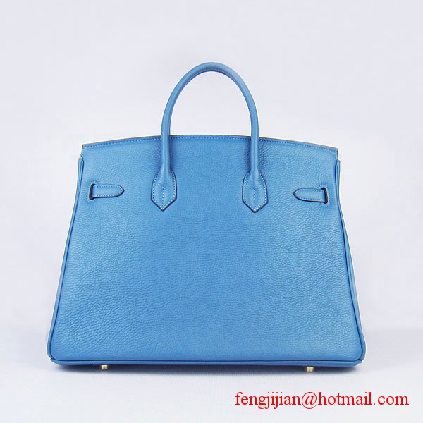 Hermes 35cm Embossed Veins Leather Bag Bule 6089 Gold Hardware Hermes 35cm Embossed Veins Leather Bag Bule 6089 Gold Hardware